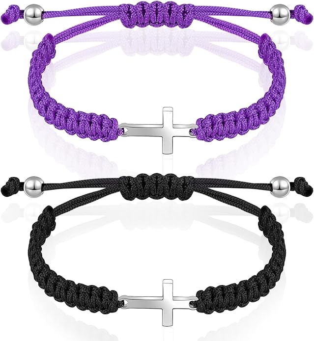 Sureio Cross Friendship Bracelet Adjustable Braided Rope Jesus Christian Cross Bracelets Matching Couple String Lucky Strand BFF Wristband for Women Men Boy Girls Easter Baptism