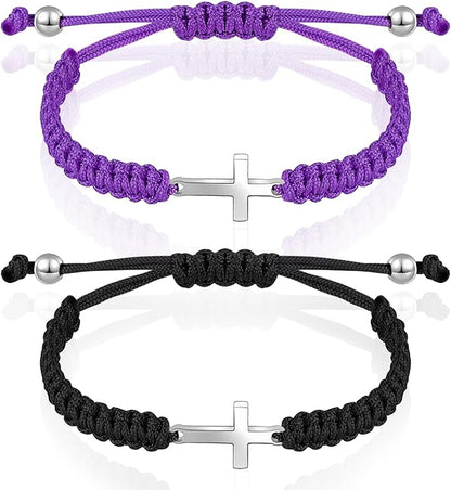 Sureio Cross Friendship Bracelet Adjustable Braided Rope Jesus Christian Cross Bracelets Matching Couple String Lucky Strand BFF Wristband for Women Men Boy Girls Easter Baptism