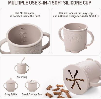 Baby Weaning Set, Silicone Baby Feeding Set(10 Pcs), Toddler Weaning Set with Adjustable Bib, Suction Bowl, Plate, Fork, Spoon, Water & Snack Cup Kit, Baby Led Weaning Kit for Babies and Kids