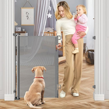 42 Inch Extra Tall Baby Gate for Kids 55" Wide Retractable Baby Gates Extra Tall Retractable Dog Gates for The House Extra Tall Pet Gate Extra Tall Dog Gate Tall Baby Gate for Stair Tall Mesh Dog Gate