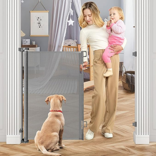 42 Inch Extra Tall Baby Gate for Kids 55" Wide Retractable Baby Gates Extra Tall Retractable Dog Gates for The House Extra Tall Pet Gate Extra Tall Dog Gate Tall Baby Gate for Stair Tall Mesh Dog Gate