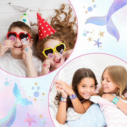 Wettarn 90 Pieces Mermaid Party Favors Includes Piñata Bundle 16 x 12 x 3 Inch, Mermaid Hairpin Slap Bracelets Rings Stickers for Kids Girls Mermaid Birthday Party Supplies Mermaid Goodie Bag Fillers