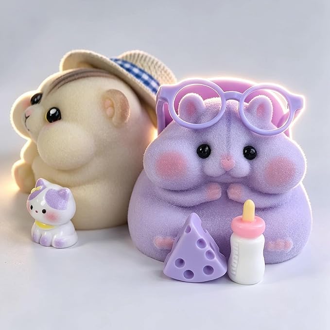 2-Pack Cute Squeeze Handmade Taba Squishy Cat & Hamster Toy Set, Ultra Soft Silicone Squishy Fidget Gift for Adults & Kids (2-Pack Hamster & Cat Set)