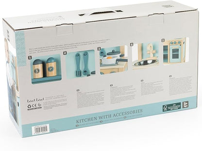 Wooden Kitchen Play Set - Green - Standing Appliance Toy, Cooking & Food Accessories, Storage-Oven-Sink, Pretend Play Station, Kid Age 3+
