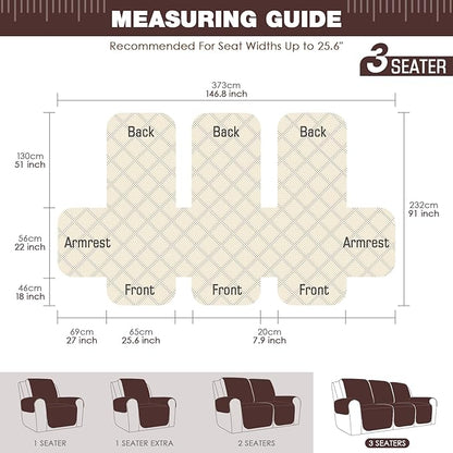TAOCOCO Waterproof Recliner Couch Cover Sofa Slipcover for 3 Cushion Couch, Pet Sofa Cover for 3 Seat Recliner, Washable Reclining Sofa Cover Furniture Protector with Straps(3 Seater, Coffee)