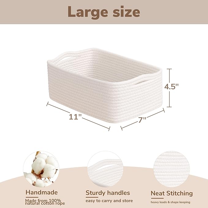 Goodpick Baskets for Shelves, Storage Basket for Organizing, Storage Bins, Toy Box, Wicker Basket for Organization 3 Pack, White, 11 x 7 x 4.5 in