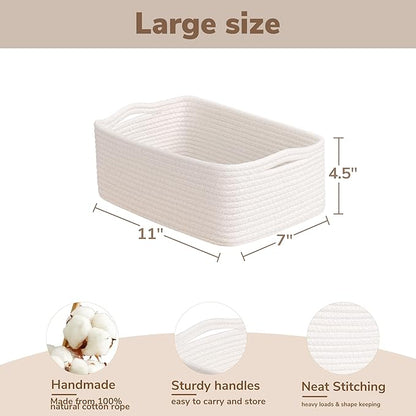Goodpick Baskets for Shelves, Storage Basket for Organizing, Storage Bins, Toy Box, Wicker Basket for Organization 3 Pack, White, 11 x 7 x 4.5 in