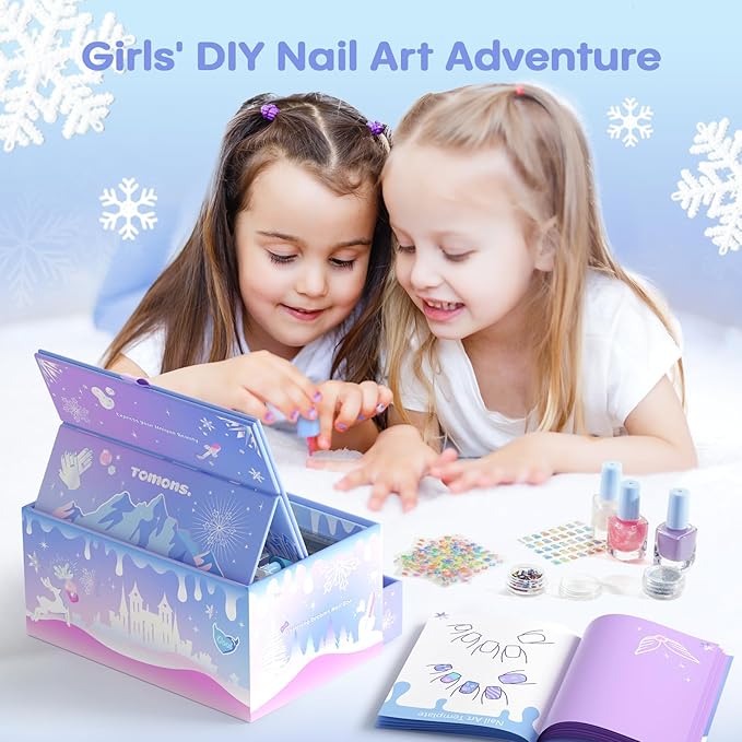 Tomons Kids Nail Polish Set for Girls, Non Toxic Nail Polish Art Kit for Kids Ages 7-12, Frozen Toys Gifts for 8 9 10 11 12 Year Old Girl, Bracelets, Glitter, Sequins, Stickers - 8 Colors