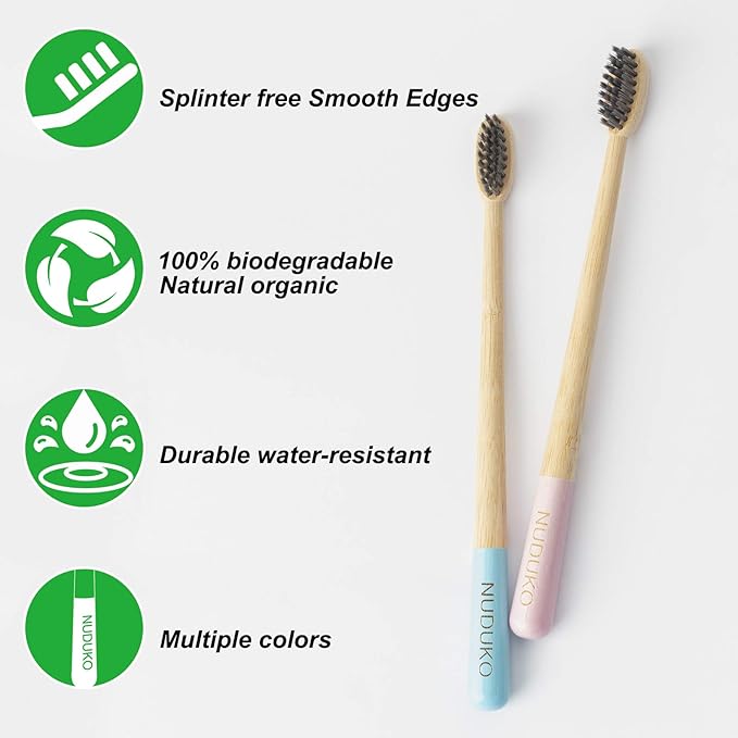 Biodegradable Bamboo Toothbrush, Natural Charcoal toothbrushes Soft Bristle Toothbrush Eco-Friendly Sustainable Toothbrush BPA Free Organic Compostable Travel Toothbrushes Wooden toothbrushes, 6 Pack