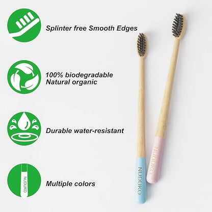 Biodegradable Bamboo Toothbrush, Natural Charcoal toothbrushes Soft Bristle Toothbrush Eco-Friendly Sustainable Toothbrush BPA Free Organic Compostable Travel Toothbrushes Wooden toothbrushes, 6 Pack