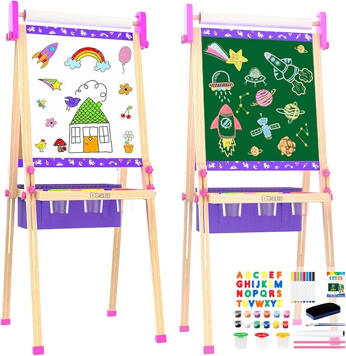Art Easel for Kids 4-8,Kids Easel with Paper Roll and Art Supplies,Toddler Toys Ages for 5-7,Toddler Drawing Board Learning Eductional Toys for 4 5 6 7 8 Year Old Boy Girls Birthdays Gifts