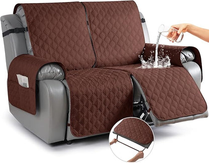 TAOCOCO 100% Waterproof Recliner Covers, Recliner Sofa Covers with Leg Straps, Reversible Recliner Couch Cover for Reclining Chair, Washable Couch Protector for Pets Kids(2 Seater, Coffee)