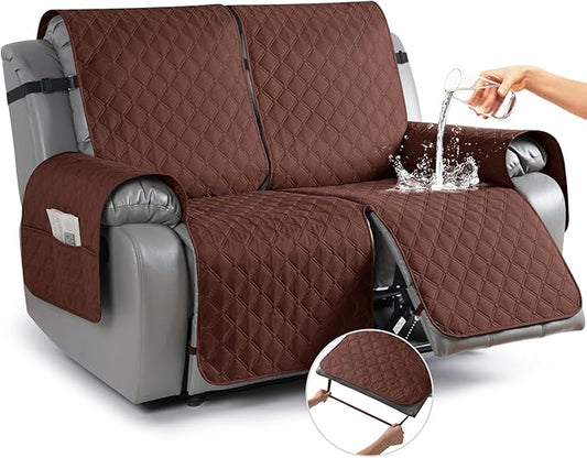 TAOCOCO 100% Waterproof Recliner Covers, Recliner Sofa Covers with Leg Straps, Reversible Recliner Couch Cover for Reclining Chair, Washable Couch Protector for Pets Kids(2 Seater, Coffee)