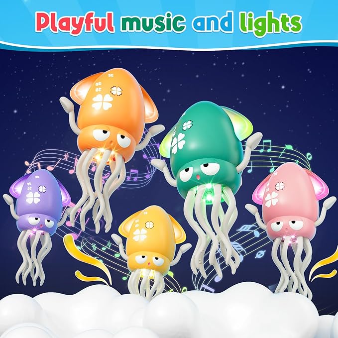 Dancing Squid Baby Toy, Infant Tummy Time Toys for 3-6 Months, Interactive Crawling Octopus with Music & Lights for 6-12, 12-18 Learning Walking Toy for Toddlers 1 Year Old Boys Girls Birthday Gifts