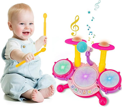 Pink Drum Set for Girls – Toddler Musical Instrument Kit
