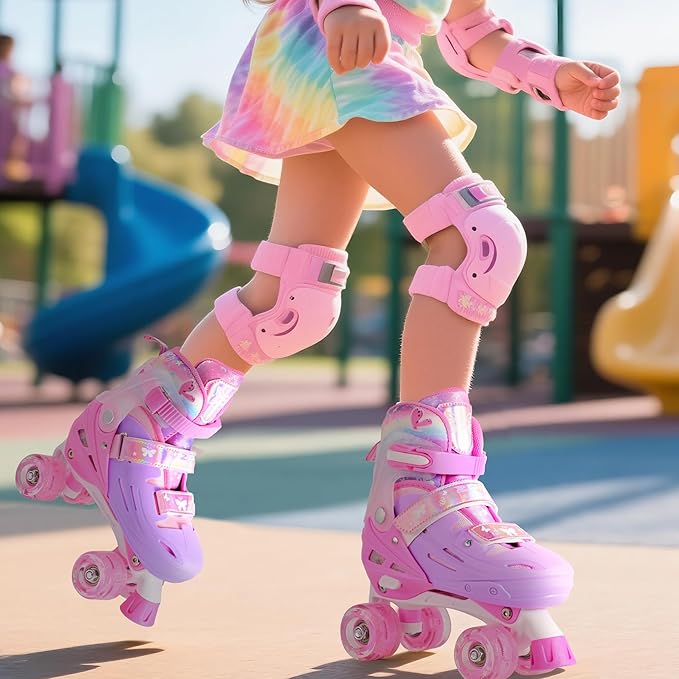 2PM SPORTS Roller Skates for Girls Boys Kids Age 4-6 5-8 6-12 8-12 with Light Up Wheels, Adjustable Youth Rollerskates Size 10C 11C 12C 13C 1 2 3 4 5 6