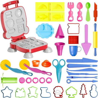 Dough Tools for Kids, 41Pcs Dough Toys Include Play Food Molds - Cupcakes, Ice Cream, Burger, Fries, Noodle, Play Bulk Pack with Roller, Cutters, Scissor, Dough Mat and Storage Bag Gifts (Tools)