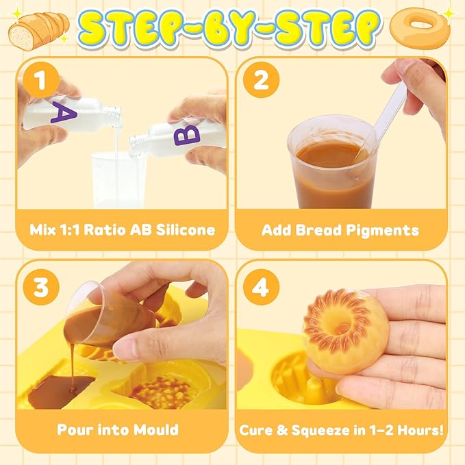 Crelloci Bread Taba Squishy Kit, Silicone DIY Squishy Making Kit with Bread Molds & Decorations, Make Your Own Slow Rising Squishies Stress Relief Toys, Craft Kits Gift for Kids Ages 6+ & Adults