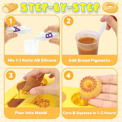 Crelloci Bread Taba Squishy Kit, Silicone DIY Squishy Making Kit with Bread Molds & Decorations, Make Your Own Slow Rising Squishies Stress Relief Toys, Craft Kits Gift for Kids Ages 6+ & Adults