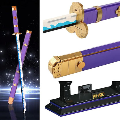 HI-REEKE Cosplay Anime Swords Building Blocks Kit 1 Piece Roronoa Zoro Enma Yamato Sword Model Samurai Katana Toys for Adult -936PCS Luminous