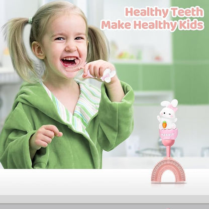 Toddler U-Shaped Toothbrush for 2-6 Years, Training Toothbrush, Kids Toothbrush, Food Grade Soft Silicone Brush Head, 360° Oral Teeth Cleaning Design for Kids, U-Shape Toothbrush for Kids (Pink
