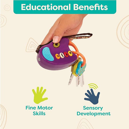 B. toys – Toy Car Keys – Key Fob with Lights & Sounds – Interactive Baby Toy – Pretend Keys for Babies, Toddlers – 10 Months + – FunKeys – Purple