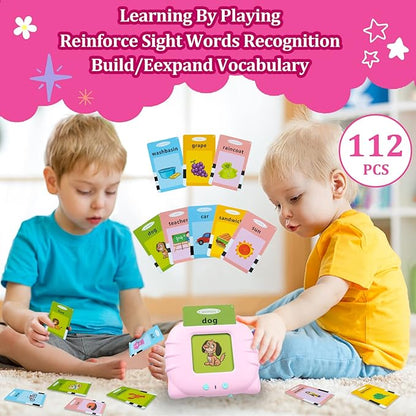QuTZ ABC Learning Flash Cards for Toddlers 2-4, Autism Toys, Speech Therapy Educational Talking Sight Words Kindergarten Boys and Girls, 248 Pink