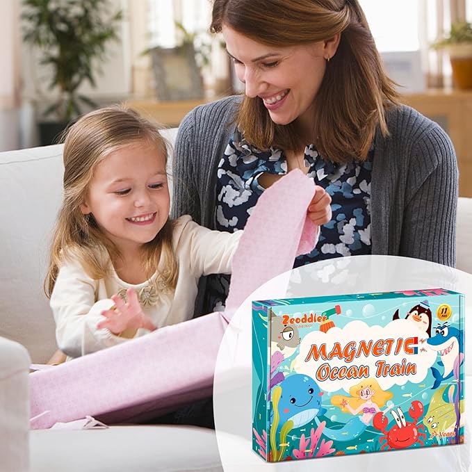 Toys for Toddlers, 11 Magnetic Wooden Sea Animals Train Set, Montessori Toys for Toddlers, Educational Toys for Kids, Birthday Gifts for Boys, Girls