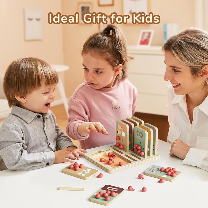 TOP BRIGHT Montessori Toy for Toddlers - Counting Peg Board & Number Tracing Game - Wooden Math Manipulative Materials, Educational Learning Toy for 3 4 5 Year Old Kids, Home Schooling Materials