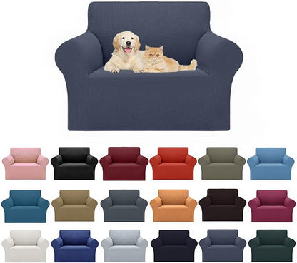 2025 New Stretch Chair Sofa Slipcovers Couch Cover for 1 Seater Furniture Protector Sofa Covers with Elastic Bottom Jacquard Fabric Small Checks for Pets, Kids - Charcoal