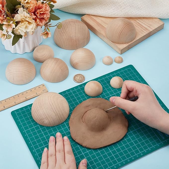 BENECREAT 12 Pcs Clay Pottery Bowl Press Tool, 12 Sizes Wooden Ceramic Top Tools, Pottery Molds Half Round Pottery Tools Set for Making Pottery Bowls, Plates and DIY Gifts