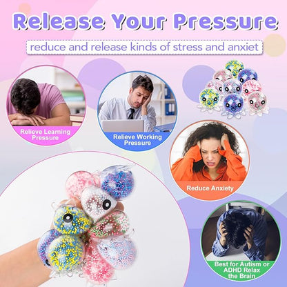24 Pack Octopus Stress Balls Set for Kids Adults, Cute Squishy Squeeze Fidget Toys for Anxiety Stress Relief, Perfect Party Favors Easter Basket Stuffers Birthday Gifts Classroom Prizes