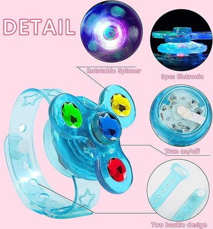 12pack LED Light Up Fidget Spinner Bracelets, Glow in The Dark Party Favors for Kids 4-8 8-12, Treasure Box Toys for Classroom, Birthday Gifts, Pinata Goodie Bags Stuffers