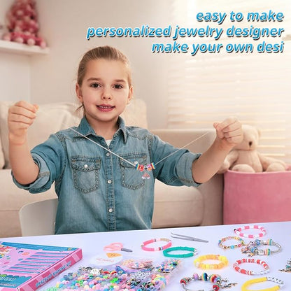 AIPRIDY 3600 Pcs Girls Toys Bracelet Making Kit, Unicorn/Mermaid Jewelry Activity, Flat College Style Beading for Friendship Jewelry Making, DIY Crafts for 4-12 Girls Birthday Christmas Gifts(Aqua)