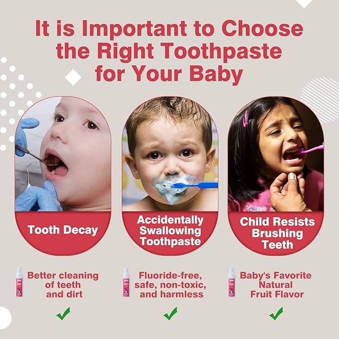 NOHOO Kids Foam Toothpaste with Fruit Flavor,Fluoride Free Natural Formul, Foam Toothpaste for Electric Toothbrush,Suitable for Toddler's Oral Cleaning and Cavity Prevention (2Strawberry+2Peach)