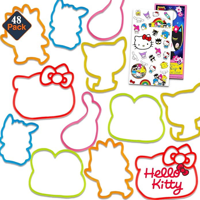 Hello Kitty Silly Bandz Pack - 48 Pc Silly Bandz Bundle with Character Bracelets Featuring Hello Kitty, Keroppi, My Melody, More Plus Stickers | Hello Kitty Character Bracelets