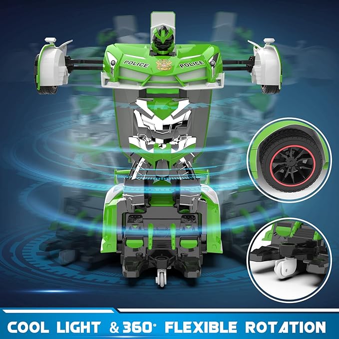 FDJ Remote Control Car - Transform RC Cars, 2.4Ghz 1:18 Scale Transforming RC Drift Car with Flashing Lights, One Key Deformation 360 Degree Rotating Drifting Remote Control Car for Boys Age 4-7 8-12