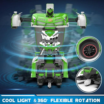 FDJ Remote Control Car - Transform RC Cars, 2.4Ghz 1:18 Scale Transforming RC Drift Car with Flashing Lights, One Key Deformation 360 Degree Rotating Drifting Remote Control Car for Boys Age 4-7 8-12