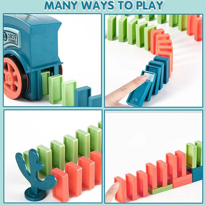 200 PCS Domino Train Toy Set, Automatic Dominos Train for Kids Boys Girls, Electric Dominoes Machine Train Toy Set with Sounds, Birthday Easter Gifts for Kids Ages 4-6-8 Games Family Games