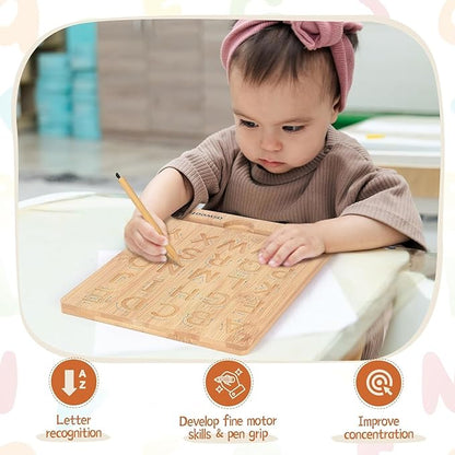 Asweets Montessori Wooden Alphabet Tracing Board, Wood Letter Practicing Board,Double-Sided Boards for Toddlers and Preschool Gifts for Kids(2 Piece)