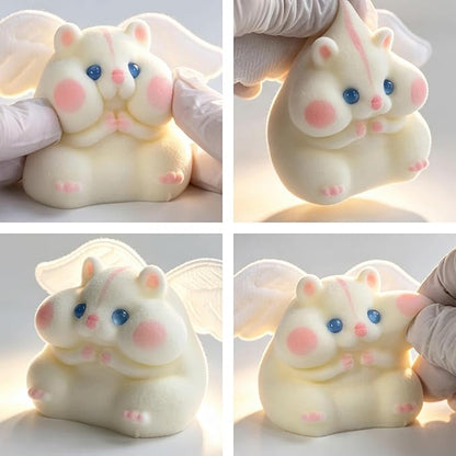 Handmade Taba Squishy Hamster Toy, Cute Squishy Hamster Fidget Toy, Soft Silicone Mochi Furry Toy, Stress Relief Gift for Adults & Kids (White Angel)