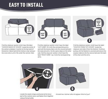 KinCam Recliner Covers, Stretch Reclining Chair Covers, Recliner Sofa Slipcovers Stripe Jacquard Recliner Couch Covers Furniture Protector Covers for Pet Kid (2XL Seater, Dark Gray)