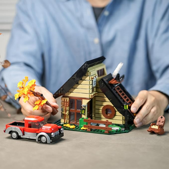 ENJBRICK A Frame Cabin City House Building Set for Adutls,Friends Autumn House Building Toys for Girls 8-14 Years Up 696 pcs