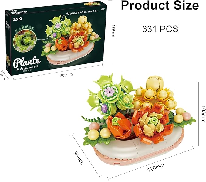 Mini Bloomscape DIY Succulent Building Kit - Create Your Botanical Oasis with 389PCS Construction Blocks (Not Compatible with Lego Set)