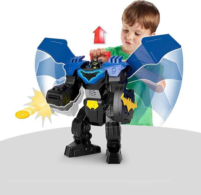 Fisher-Price Imaginext DC Super Friends, Batman Flight Mech with Lights, Sounds Motion & 3-inch Action Figure, 14.5-inch Toy Includes Launcher & Discs