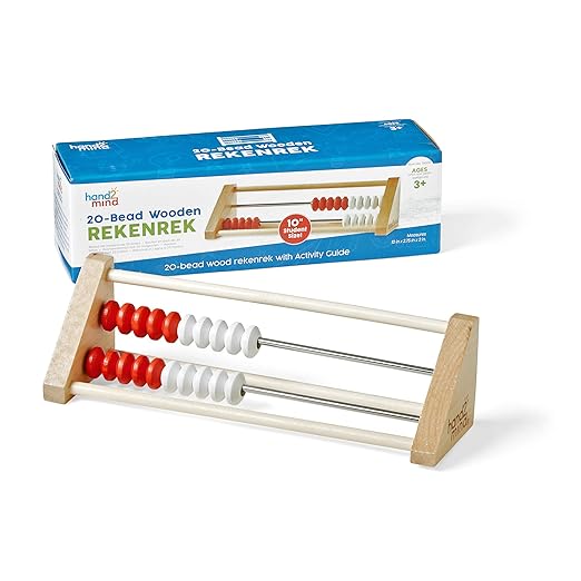 hand2mind 20 Bead Wooden Rekenrek, Abacus for Kids Math, Math Manipulatives Kindergarten, Counting Rack for Kids, Counters for Kids Math, Educational Toys for Elementary Kids (Set of 1)