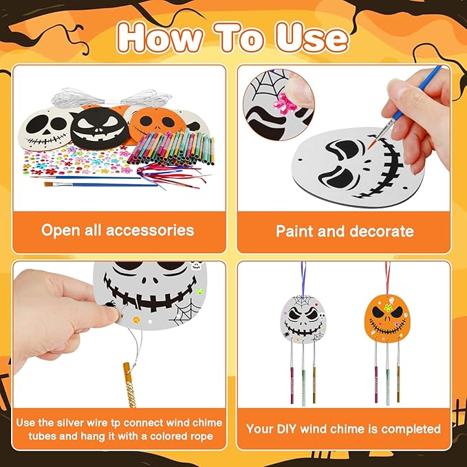 Fennoral 9 Pack Nightmares Before Wind Chime Kit for Kids Make You Own Christmas Wind Chime Hanging Christmas DIY Colorful Wooden Christmas Crafts for Boys Girls Christmas Tree Decoration