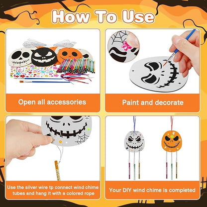 Fennoral 9 Pack Nightmares Before Wind Chime Kit for Kids Make You Own Christmas Wind Chime Hanging Christmas DIY Colorful Wooden Christmas Crafts for Boys Girls Christmas Tree Decoration