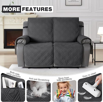 TAOCOCO 100% Waterproof Oversized Loveseat Recliner Cover, Non Slip Split Loveseat Covers for Reclining Loveseat with Elastic Straps for Kids Pets(Oversized 2 Seater, Charcoal Gray)