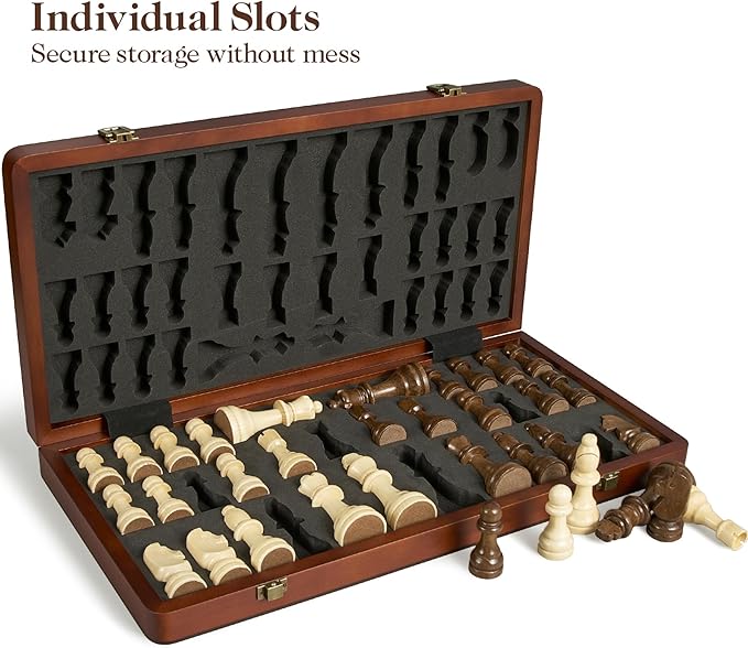 17" Magnetic Wooden Chess Set for Adults Kids, Chess Board Games with Magnetic Pieces & Extra Queens, Folding Portable Travel Large Unique Chess Sets for Tournament Professional Beginner